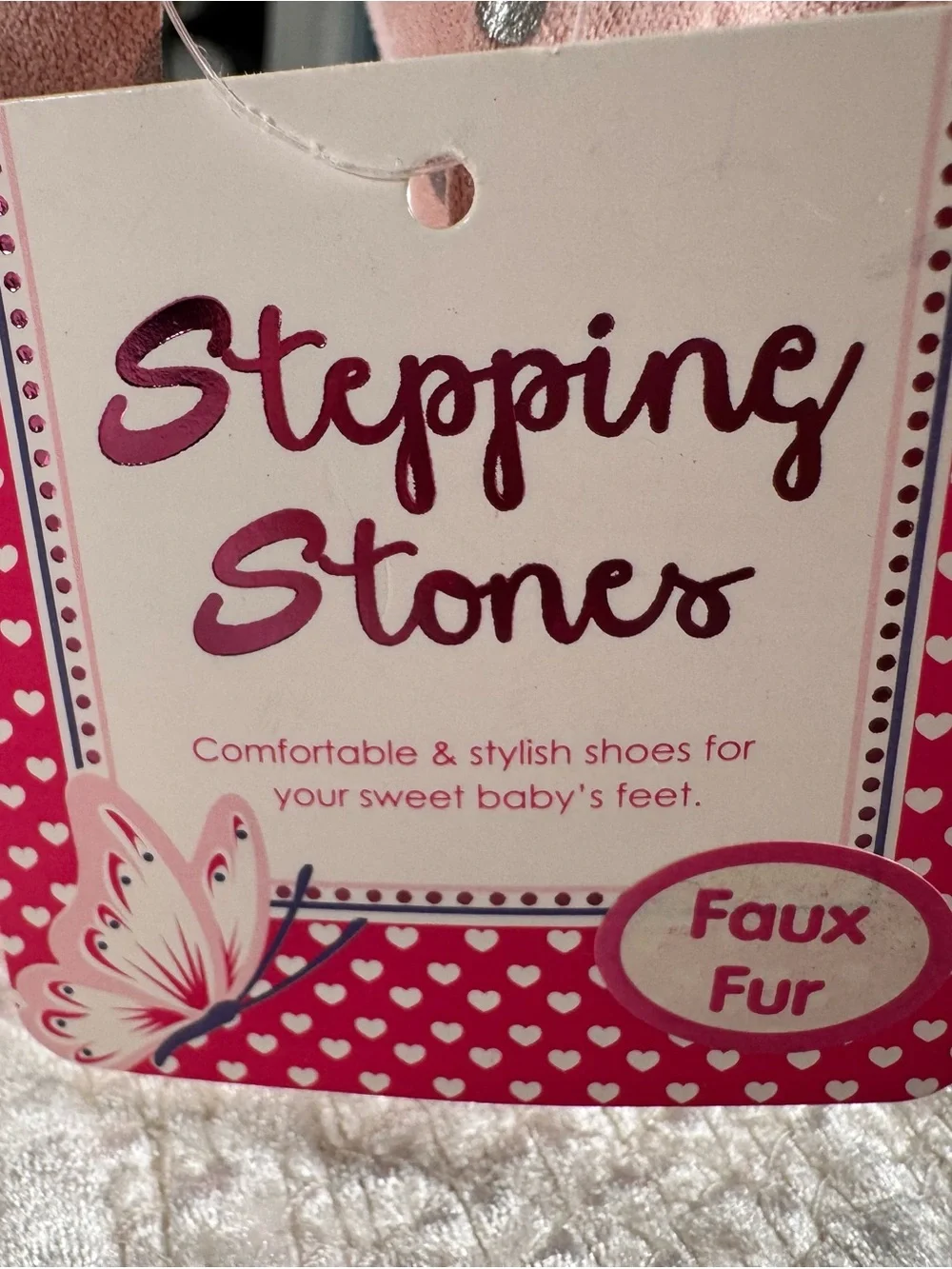 NWT Stepping Stones Baby Walker Faux Fur Pink Heart Booties